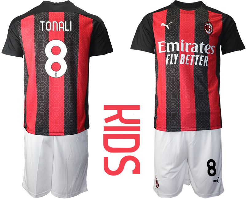 Youth 2020-2021 club AC milan home #8 red Soccer Jerseys